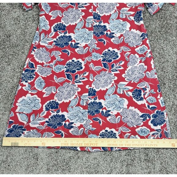 Andree by Unit Pink Floral Shift Dress L Tie Sleeve Scoop Neck Knee Length - Picture 8 of 12